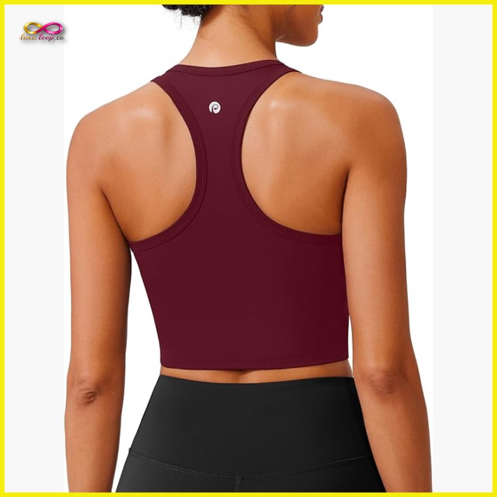 Racerback Crop Tank Top Longline Padded Sports Bra Scoop Neck Yoga Wear